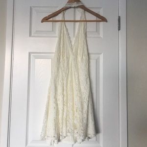 Cream lace halter top dress.